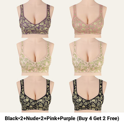 6pcs Fashionable Printed Front-closure U-back Bra for Women