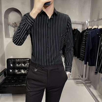 Men's Slim-Fit Striped Long-Sleeve Shirt（50% OFF）